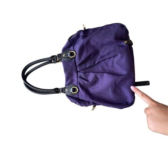 JPK Womens Purple Gold Tone Nylon Top Zip Closure Leather Double Handle Handbag - Picture 11 of 11